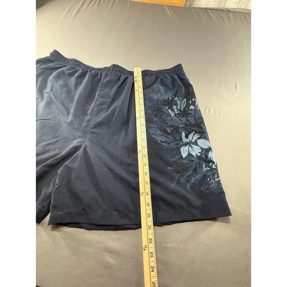 Puritan Men’s 3X Navy Blue Swim Trunks Floral Graphic Beach Board Shorts